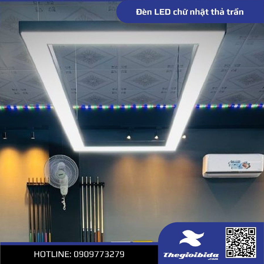 Đèn LED chữ nhật thả trần | Lắp đặt chiếu sáng bàn Bida